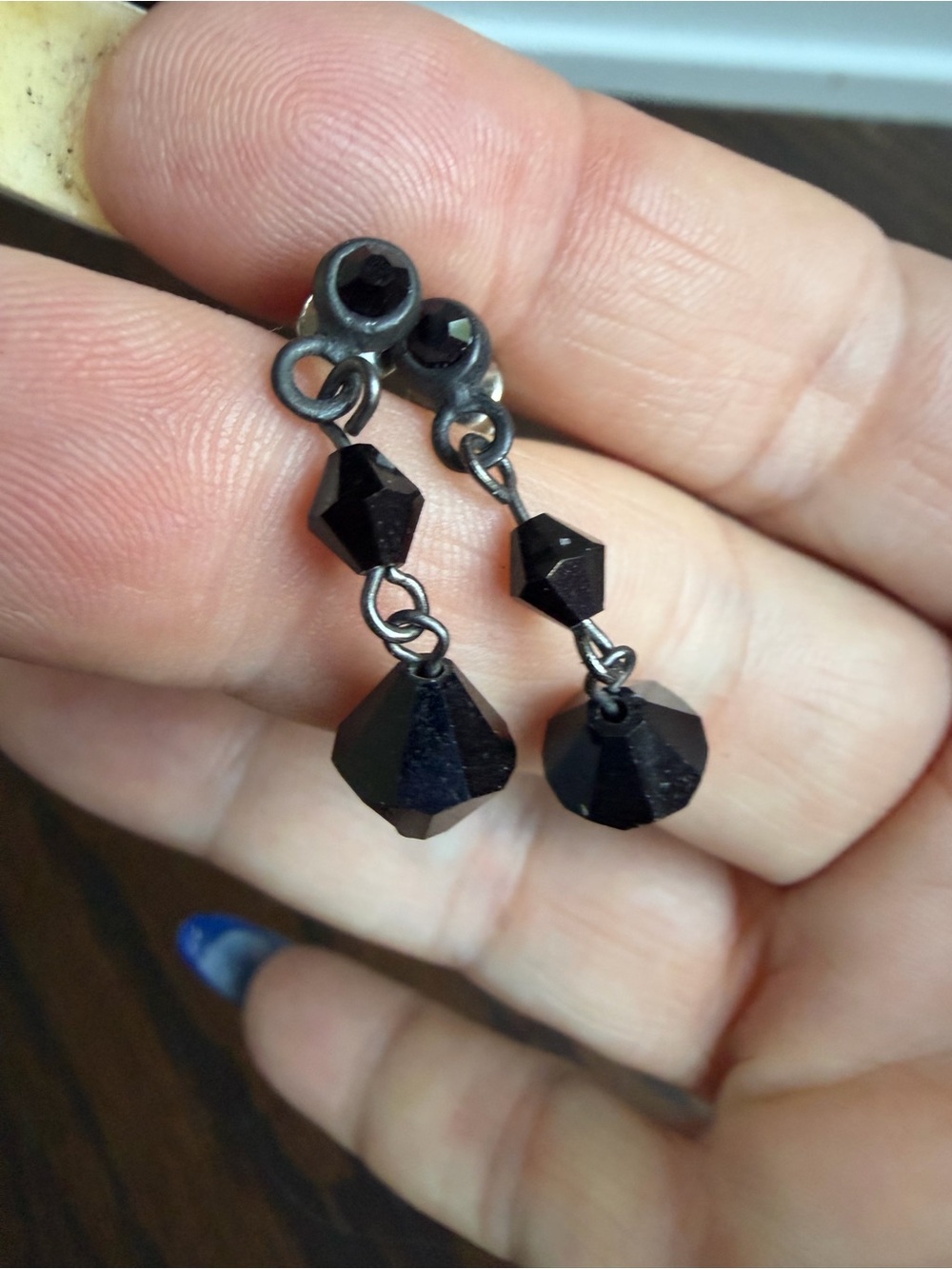 Black Faceted beads Drop Earrings